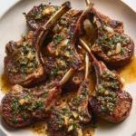 Deliciously cooked easy lamb chops on a white plate with herbs