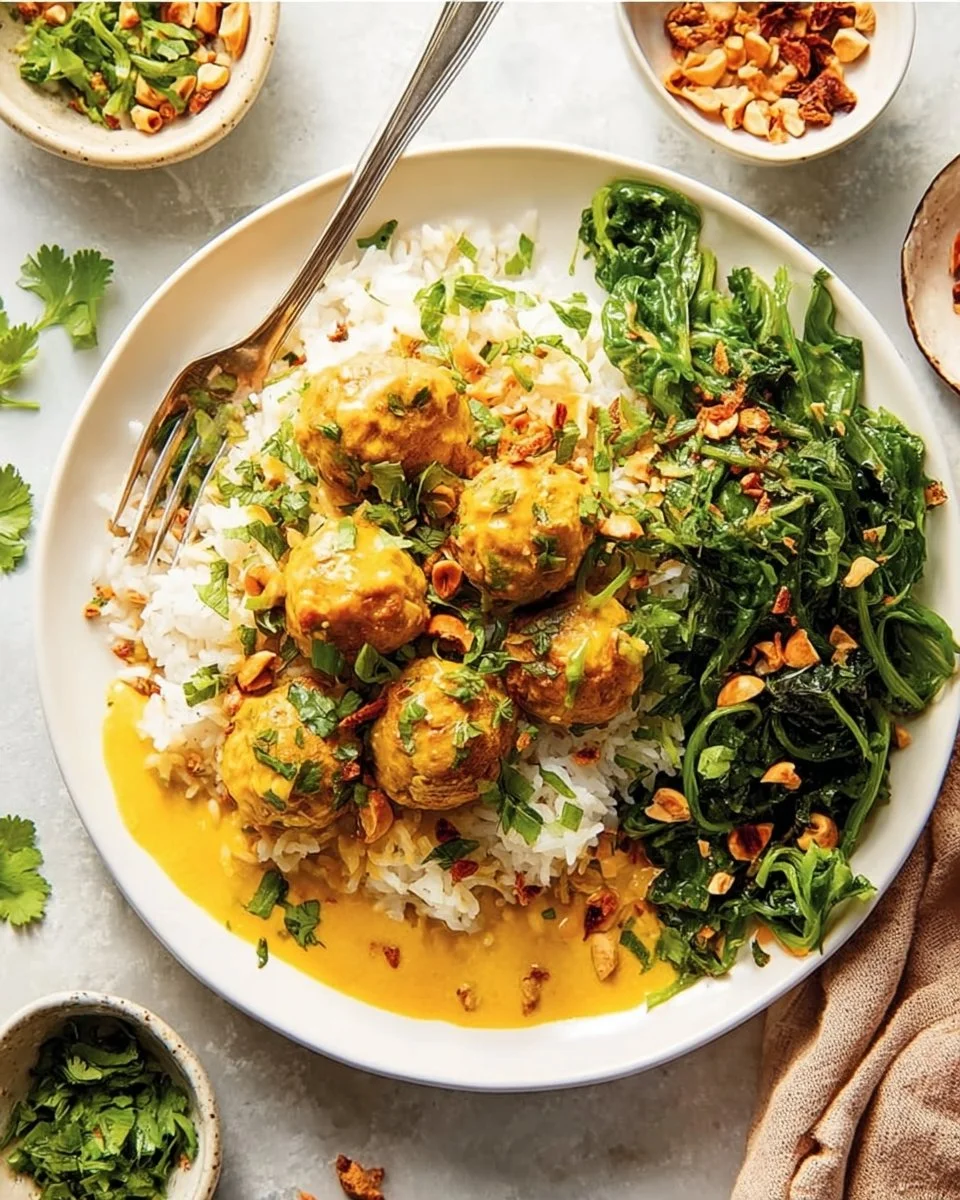 Delicious easy meatballs simmered in a rich yellow curry sauce