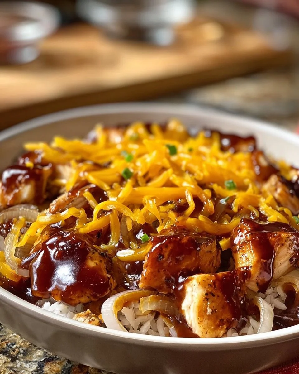 Delicious low-carb BBQ chicken bowl with fresh vegetables and BBQ sauce
