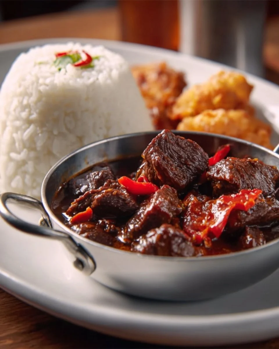 Delicious Rabo Encendido dish, showcasing vibrant ingredients and presentation.