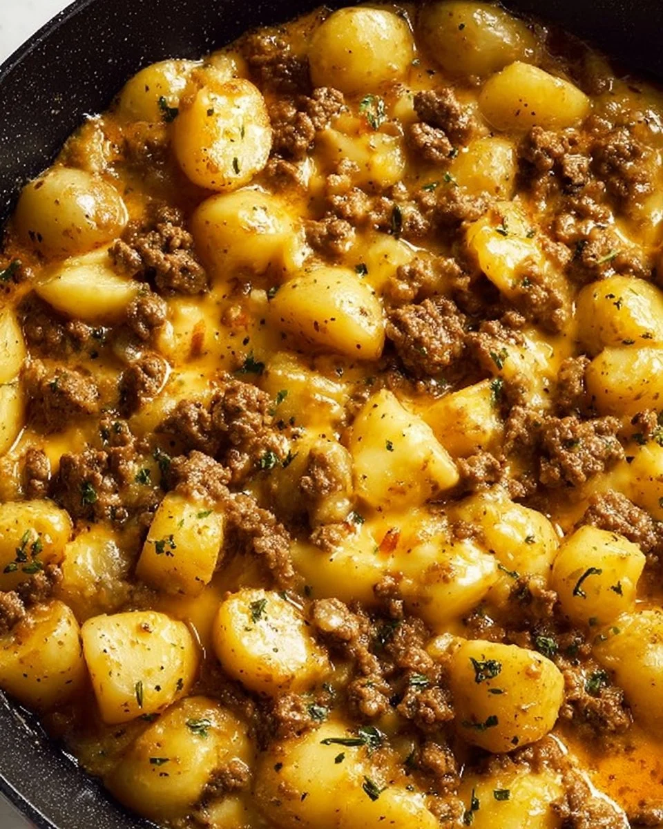 Savory one-pot ground beef and cheddar dinner served in a bowl