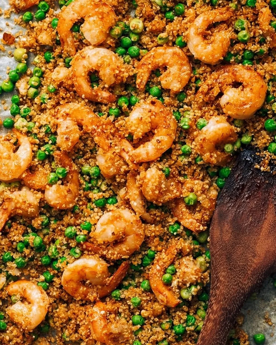 Sheet Pan Shrimp served with Cauliflower Rice on a plate