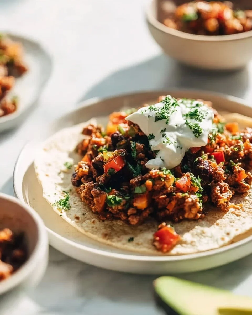 Delicious spicy chipotle turkey burritos on a plate ready to serve.