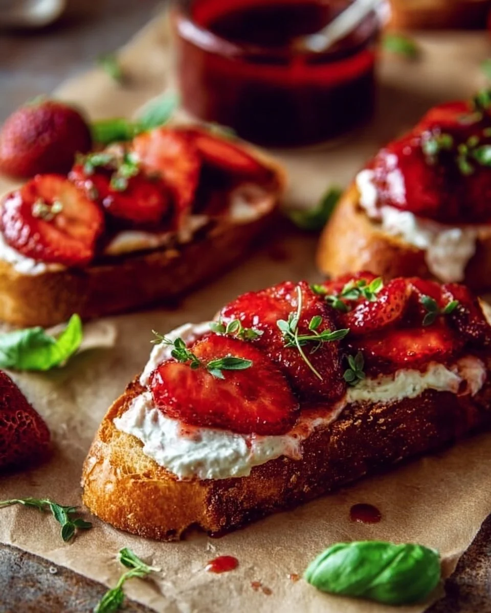 Strawberry jam served with honey-whipped goat cheese on a plate