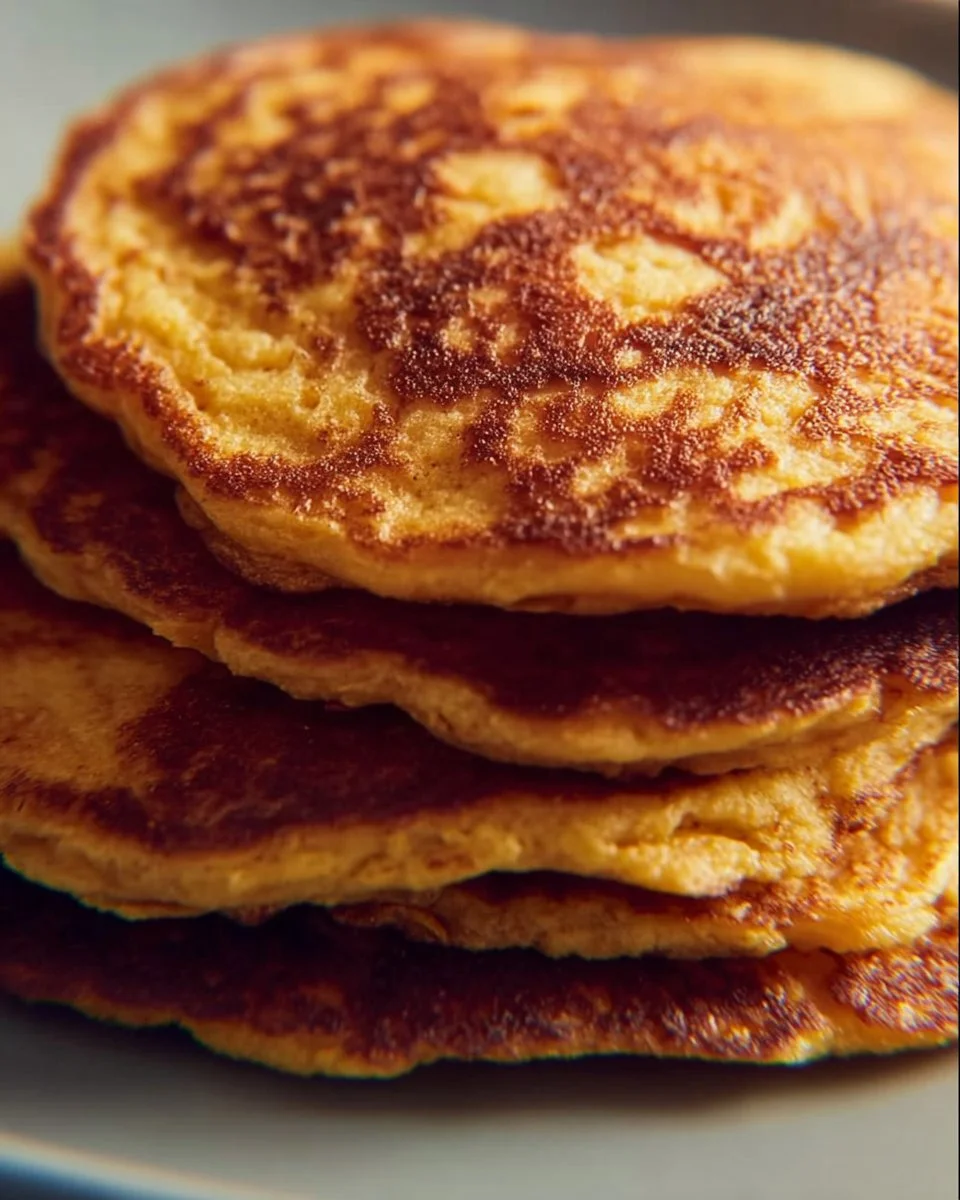 Fluffy sweet potato pancakes served on a plate with maple syrup