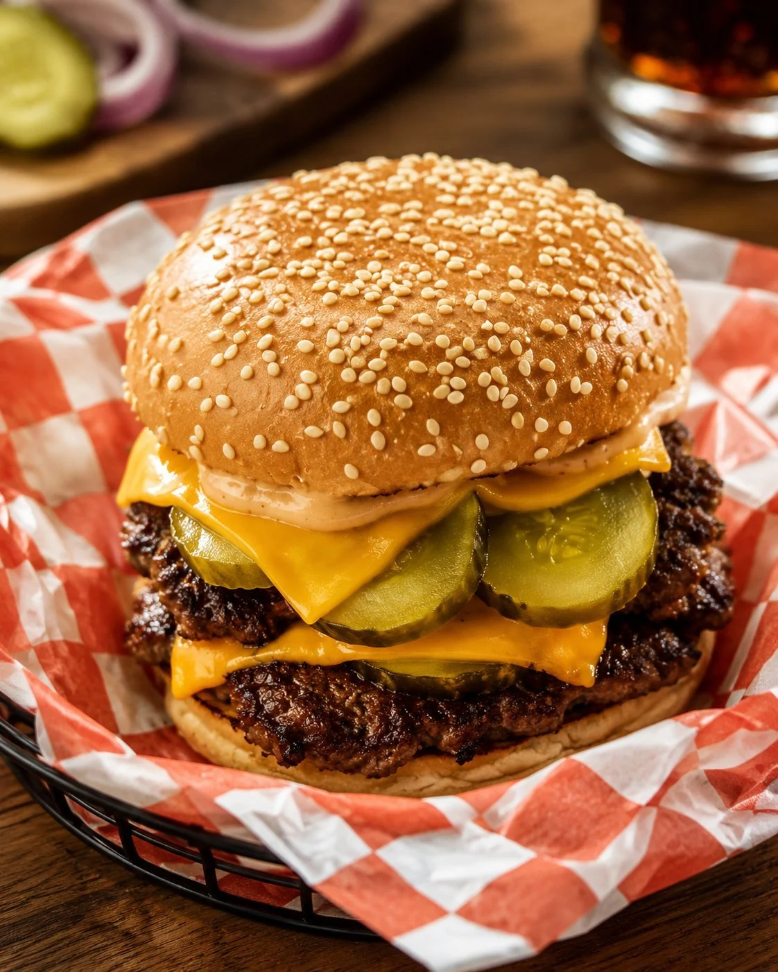 Delicious Double Cheeseburger with two patties and melted cheese